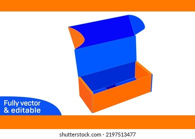 Mailer Shipping Box, corrugated Indestructo box dieline template and 3D box