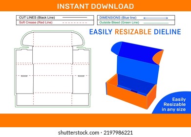 Mailer Shipping Box, corrugated Indestructo box dieline template and 3D box