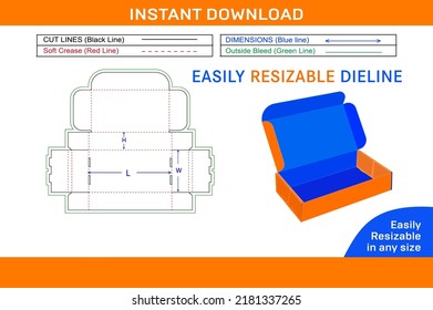 Mailer shipping box dieline template and 3D box design