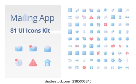Mailing app functions pixel perfect flat gradient two-color ui icons kit. Digital communication technology. Vector isolated RGB pictograms. GUI, UX design for web, mobile. Poppins font used