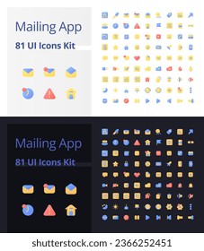 Mailing app pixel perfect flat gradient color ui icons kit for dark, light mode. Communication online. Vector isolated RGB pictograms. GUI, UX design for web, mobile. Poppins font used