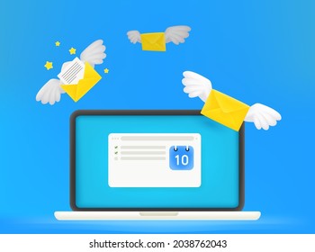 Mailing application on modern laptop. 3d style vector concept