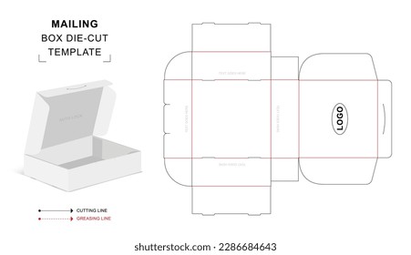 Mailing box die cut template with auto lock