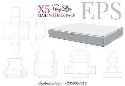 Mailing Box Template, Delivery Box, Vector with die cut, laser cut layers. Self Lock Box, Cut and Fold. White, clear, blank, isolated Box mock up, white background, perspective view. Packaging Design