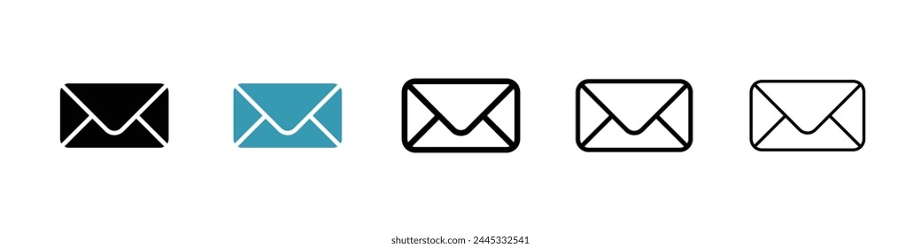 Iconos de correo y sobre. Símbolos de comunicación por correo electrónico y escritura de cartas.