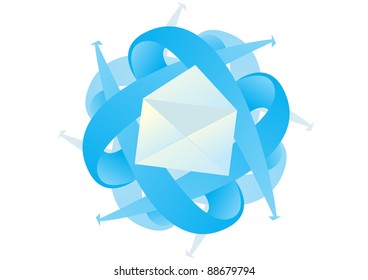 Mailing envelope for letters on the background of abstract arrows indicating the direction
