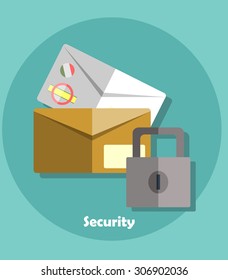 Mailing envelope locked with padlock. Security concepts and icons in flat style.