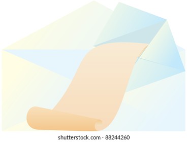 Mailing envelope for mail and scroll of paper on which you can place your text.