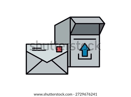 Mailing envelope and mailbox icon with up arrow