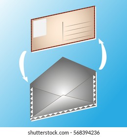 mailing envelope with a postcard. to send a parcel.