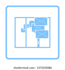Icono de correo. Diseño de marco azul. Ilustración vectorial.