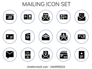 mailing icon set. 15 filled mailing icons.  Simple modern icons about  - Mailing, Envelope, Postcard, Invitation, Private message