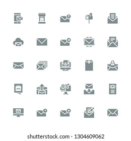 mailing icon set. Collection of 25 filled mailing icons included Email, Invitation, Mail box, Envelope, Letterbox