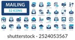 Mailing icon set. Mail, send, spam, email, shipping, mailbox, postman, letter.