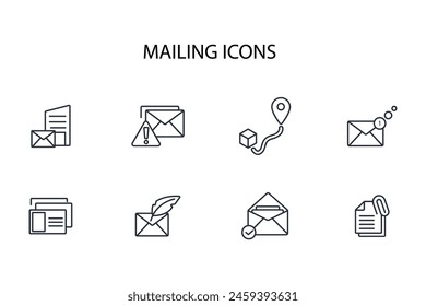 Mailing icon set.vector.Editable stroke.linear style sign for use web design,logo.Symbol illustration.
