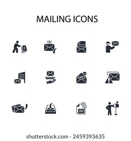 Mailing icon set.vector.Editable stroke.linear style sign for use web design,logo.Symbol illustration.