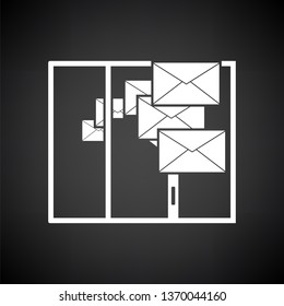 Mailing Icon. White on Black Background Design. Vector Illustration.