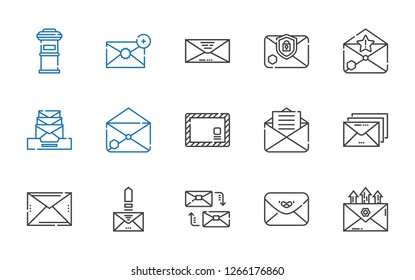 mailing icons set. Collection of mailing with email, envelope, letterbox. Editable and scalable mailing icons.