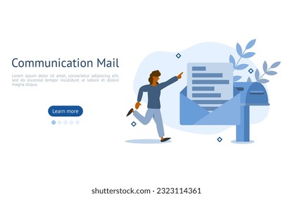 Juego de ilustraciones de correo. los caracteres reciben cartas en papel en comunicación. concepto de correo de formato. ilustración vectorial.
