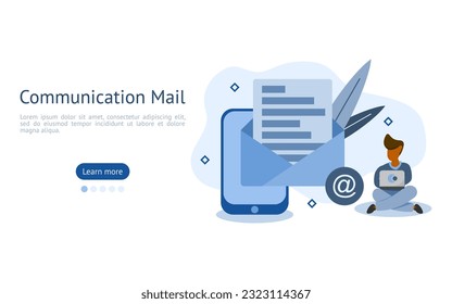 Mailing illustration set. characters receive electronic mail in communication. format mailing concept. vector illustration.