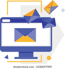 mailing letters, envelopes fly out of the computer