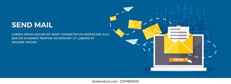 Mailing list to send email campaign, subscription email management software, sending promotion or communicate marketing message concept, Mailing list computer laptop sending email landing page