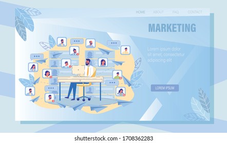 Mailing Marketing. Online Mail Service. Landing Page Offering Help in Digital Promotion and Advertising Campaign via Mass E-Mailing Notification. Product Promoting Support. Vector Illustration
