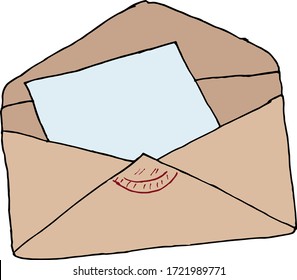 Sobre de papel con carta. Servicio de entrega de correo, nuevo mensaje entrante. Ilustración vectorial plana de color. Caricatura aislada sobre un fondo blanco.