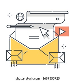 Mailing related line vector icon, illustration. The icon is about email, envelope, letter, message, note, web, promotion. 