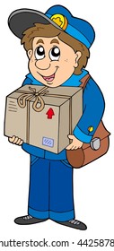 Mailman delivering box - vector illustration.
