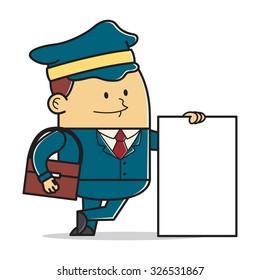 Mailman holding sign