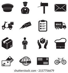 Mailman Icons. Black Flat Design. Vector Illustration.