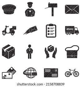 Mailman Icons. Black Scribble Design. Vector Illustration.