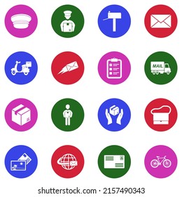 Mailman Icons. White Flat Collection In Circle. Vector Illustration.