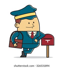 Mailman leaning on mailbox