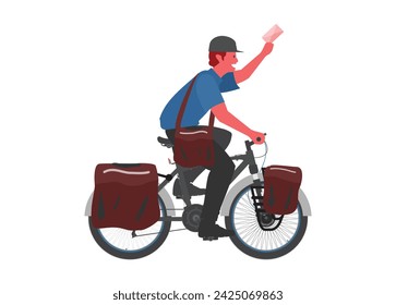 Mailman riding bicycle. Simple flat illustration.