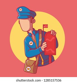 Mailman standing near a mailbox vector illustration. Mail, post office, delivery, message, contact, social media design concept