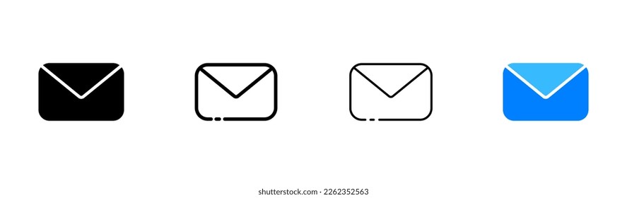 Icono de juego de correos. Comunicación, carta, sobre abierto, entrante, nuevo, contáctanos, escribe, envía mensajes, correo, mensajería, gestión. Icono de vector en línea, estilo negro y colorido sobre fondo blanco