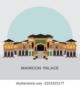 Diseño vectorial de la arquitectura del palacio de Maimoon uno de los íconos de la ciudad de Medan, Sumatra del Norte, Indonesia 