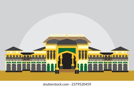 Maimun Palace Icon Landmark of Medan, North Sumatra, Indonesia flat vector illustration