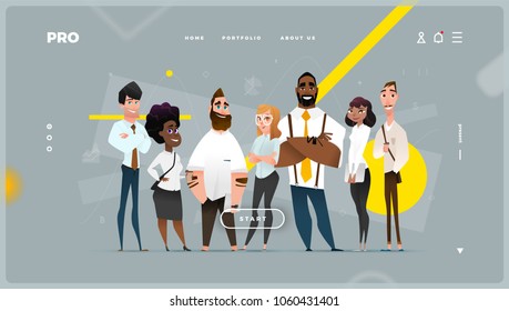 Main Abstract Web Page with Cartoon Business Characters. 