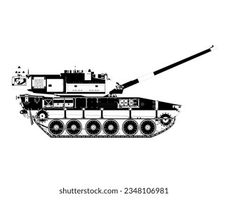 Main battle tank in abstract. Raised barrel. Armored military vehicle. Detailed vector illustration isolated on white background.
