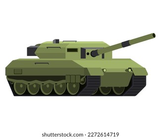 Tanque de batalla principal de estilo plano. Vehículo militar alemán Leopard 2. Ilustración vectorial colorida aislada en fondo blanco.