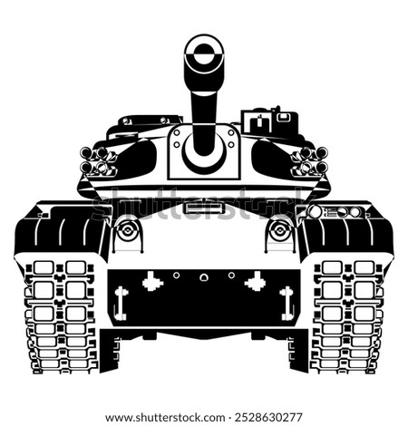 Main battle tank front view. Abstract. Coloring Page. Ukraine army. War conflict. Realistic Military vehicle. Vector illustration isolated on white background.