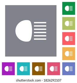 Main beam headlights indicator flat icons on simple color square backgrounds