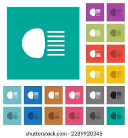 Main beam headlights indicator multi colored flat icons on plain square backgrounds. Included white and darker icon variations for hover or active effects.
