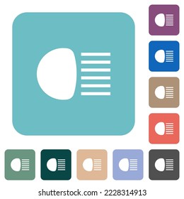 Main beam headlights indicator white flat icons on color rounded square backgrounds