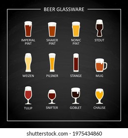 Main beer glasses, flat icon on black chalkboard. Vector