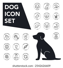 The main benefits from dogs balanced diet. The main advantages from a balanced food or supplement. Each icon is designed with lines and aesthetic, making them perfect for pet health products. EPS10.	