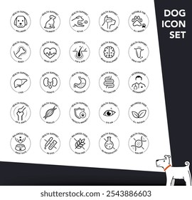 The main benefits from dogs balanced diet. The main advantages from a balanced food or supplement. Each icon is designed with lines and aesthetic, making them perfect for pet health products. EPS10.